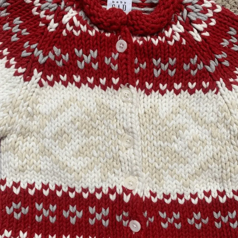 Baby GAP Fair Isle Nordic Knit Cardigan Sweater Red Cream 2 Years Wool Blend